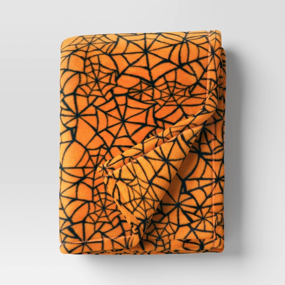 Spiderweb Plush Throw Blanket Orange - Hyde & EEK!